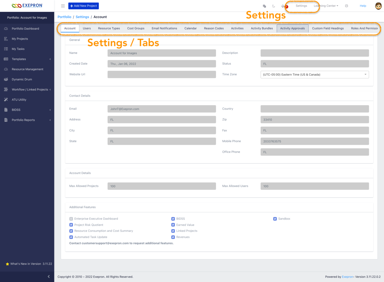Settings Administration – Exepron Knowledgebase